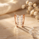 0.45 Ct Baguette Cut Lab Grown Diamond Linear Hoop Earrings Rose Gold