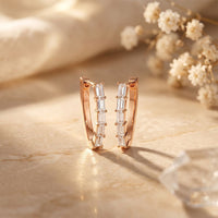 0.45 Ct Baguette Cut Lab Grown Diamond Linear Hoop Earrings Rose Gold