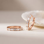 0.45 Ct Baguette Cut Lab Grown Diamond Linear Hoop Earrings Rose Gold