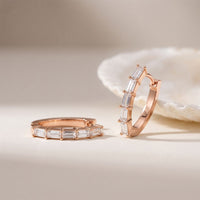 0.45 Ct Baguette Cut Lab Grown Diamond Linear Hoop Earrings Rose Gold