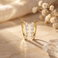0.45 Ct Baguette Cut Lab Grown Diamond Linear Hoop Earrings Gold
