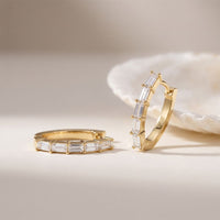 0.45 Ct Baguette Cut Lab Grown Diamond Linear Hoop Earrings Gold
