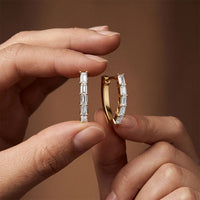 0.45 Ct Baguette Cut Lab Grown Diamond Linear Hoop Earrings Gold