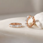 0.35 Ct Baguette Cut Lab Grown Diamond Geometric Huggie Hoop Earrings Rose Gold