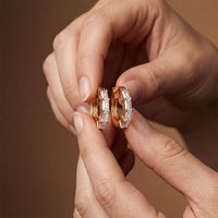 0.35 Ct Baguette Cut Lab Grown Diamond Geometric Huggie Hoop Earrings Rose Gold