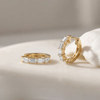 0.35 Ct Baguette Cut Lab Grown Diamond Geometric Huggie Hoop Earrings Gold