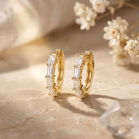 0.35 Ct Baguette Cut Lab Grown Diamond Geometric Huggie Hoop Earrings Gold