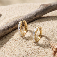 0.35 Ct Baguette Cut Lab Grown Diamond Geometric Huggie Hoop Earrings Gold