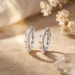 0.35 Ct Baguette Cut Lab Grown Diamond Geometric Huggie Hoop Earrings White