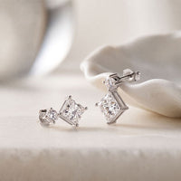 1.80 Ct Princess Cut Lab Grown Diamond Structured Stud Earrings White