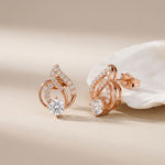 0.80 Ct Round Cut Lab Grown Diamond Leaf Loop Stud Earrings for Women Rose gold