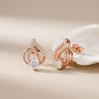 0.80 Ct Round Cut Lab Grown Diamond Leaf Loop Stud Earrings for Women Rose gold