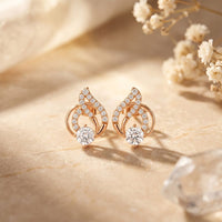 0.80 Ct Round Cut Lab Grown Diamond Leaf Loop Stud Earrings for Women Rose gold
