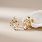 0.80 Ct Round Cut Lab Grown Diamond Leaf Loop Stud Earrings for Women Gold