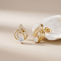 0.80 Ct Round Cut Lab Grown Diamond Leaf Loop Stud Earrings for Women Gold