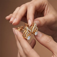 0.80 Ct Round Cut Lab Grown Diamond Leaf Loop Stud Earrings for Women Gold