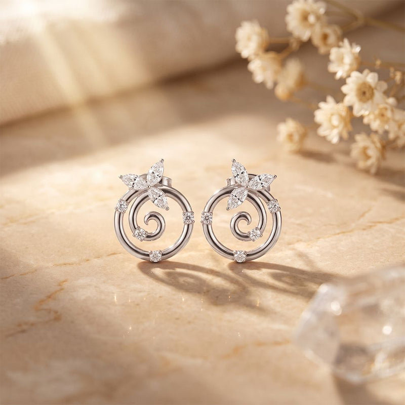 0.40 Ct Marquise Cut Lab Grown Diamond Vine Spiral Stud Earrings for Women White 