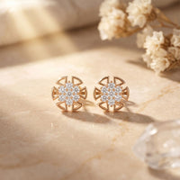 0.45 Ct Round Cut Lab Grown Diamond Geometric Floral Stud Earrings for Women Rose Gold