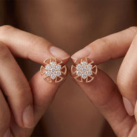 0.45 Ct Round Cut Lab Grown Diamond Geometric Floral Stud Earrings for Women Rose Gold