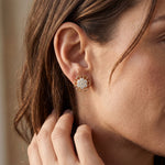 0.45 Ct Round Cut Lab Grown Diamond Geometric Floral Stud Earrings for Women Gold