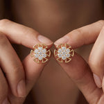 0.45 Ct Round Cut Lab Grown Diamond Geometric Floral Stud Earrings for Women Gold