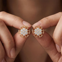 0.45 Ct Round Cut Lab Grown Diamond Geometric Floral Stud Earrings for Women Gold