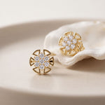 0.45 Ct Round Cut Lab Grown Diamond Geometric Floral Stud Earrings for Women Gold