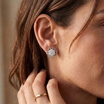 0.45 Ct Round Cut Lab Grown Diamond Geometric Floral Stud Earrings for Women White