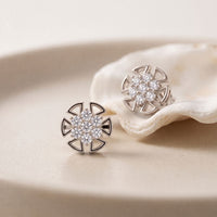 0.45 Ct Round Cut Lab Grown Diamond Geometric Floral Stud Earrings for Women White