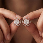 0.45 Ct Round Cut Lab Grown Diamond Geometric Floral Stud Earrings for Women White
