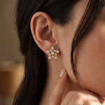 0.40 Ct Round Cut Lab Grown Diamond Intricate Floral Cluster Stud Earrings for Women Rose Gold