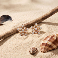 0.40 Ct Round Cut Lab Grown Diamond Intricate Floral Cluster Stud Earrings for Women Rose Gold