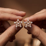 0.40 Ct Round Cut Lab Grown Diamond Intricate Floral Cluster Stud Earrings for Women Rose Gold