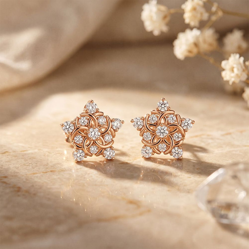 0.40 Ct Round Cut Lab Grown Diamond Intricate Floral Cluster Stud Earrings for Women Rose Gold