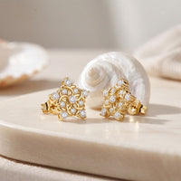 0.40 Ct Round Cut Lab Grown Diamond Intricate Floral Cluster Stud Earrings for Women Gold