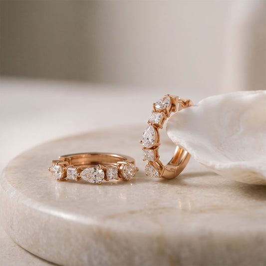0.70 Ct Princess & Pear Cut Lab Grown Diamond Hoop Earrings for Women Rose Gold