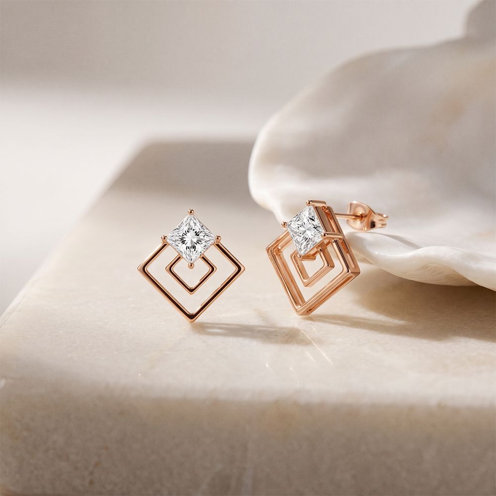 1.60 Ct Princess Cut Lab Grown Diamond Classic Stud Earrings for Women Rose Gold