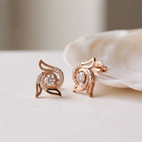 0.60 Ct Round Cut Lab Grown Diamond Floral Swirl Stud Earrings for Women Rose Gold