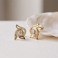 0.60 Ct Round Cut Lab Grown Diamond Floral Swirl Stud Earrings for Women Gold
