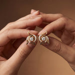 0.60 Ct Round Cut Lab Grown Diamond Floral Swirl Stud Earrings for Women Gold