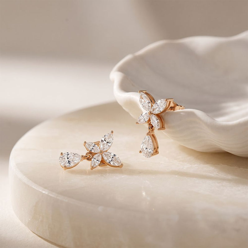 0.90 Ct Marquise Cut Lab Grown Diamond Butterfly Drop Stud Earrings for Women Rose Gold