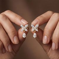 0.90 Ct Marquise Cut Lab Grown Diamond Butterfly Drop Stud Earrings for Women Gold