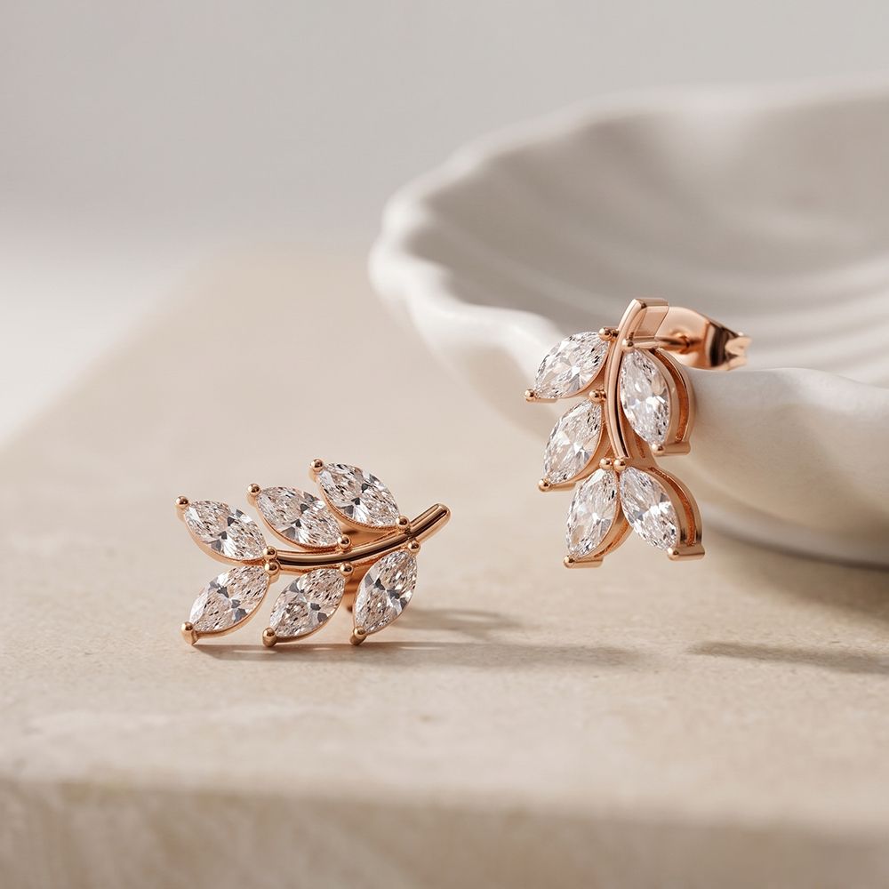 0.50 Ct Marquise Cut Lab Grown Diamond Leaf Style Stud Earrings for Women Rose Gold