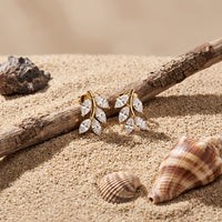 0.50 Ct Marquise Cut Lab Grown Diamond Leaf Style Stud Earrings for Women Gold