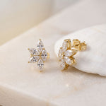 0.50 Ct Marquise Cut Lab Grown Diamond Six Petal Bloom Stud Earrings Gold