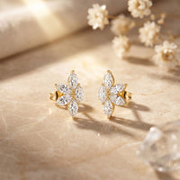 0.50 Ct Marquise Cut Lab Grown Diamond Six Petal Bloom Stud Earrings Gold