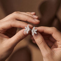 0.50 Ct Marquise Cut Lab Grown Diamond Six Petal Bloom Stud Earrings White