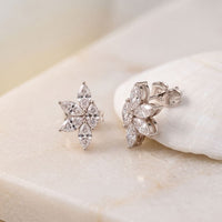 0.50 Ct Marquise Cut Lab Grown Diamond Six Petal Bloom Stud Earrings White