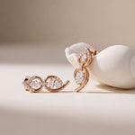 1.00 Ct Pear Cut Lab Grown Diamond Double Drop Teardrop Earrings Rose Gold