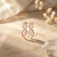 1.00 Ct Pear Cut Lab Grown Diamond Double Drop Teardrop Earrings Rose Gold